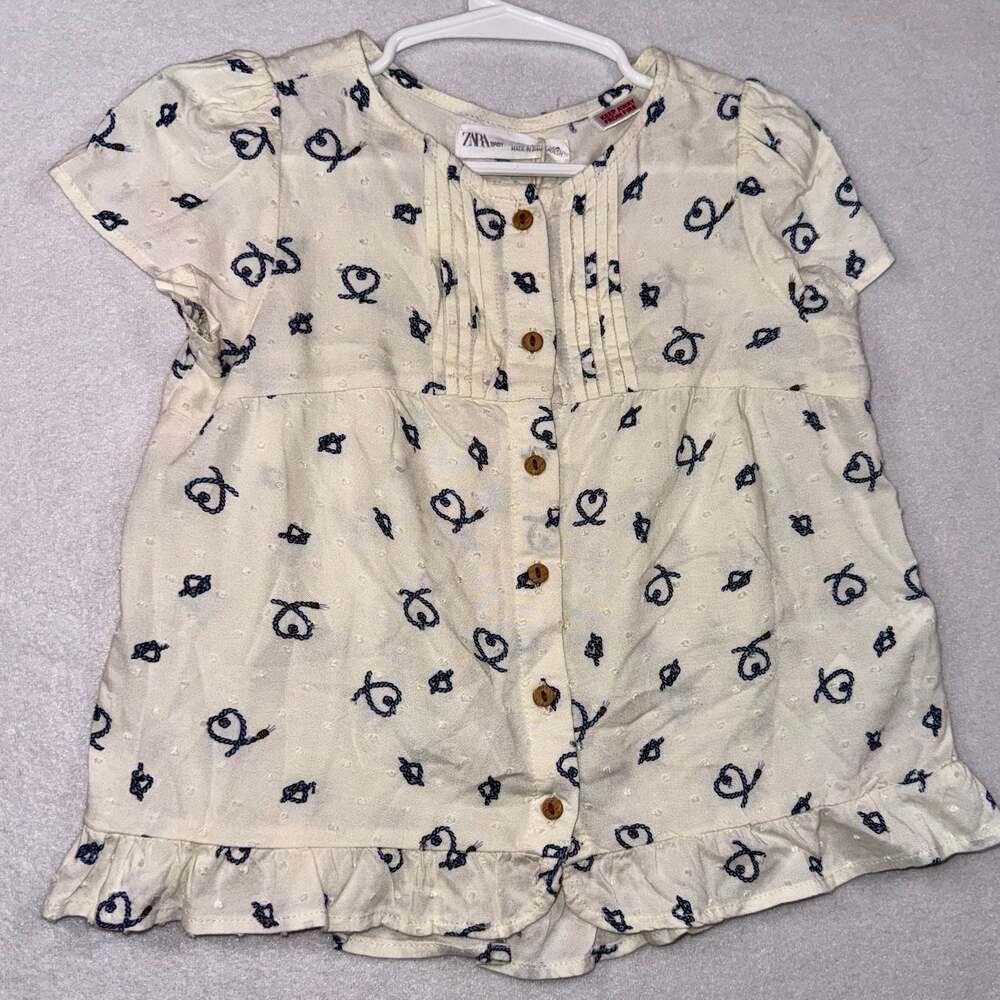 Zara Baby Girl Rope Knot‎ Print Plumeti Blouse Size 2-3 Years